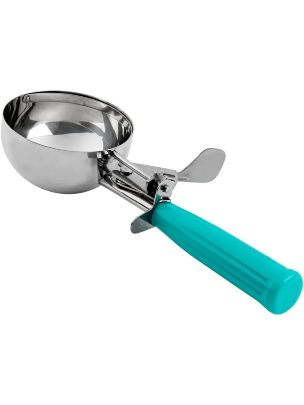 Stainless Steel Portion Scoop with Trigger Release - 6.5 oz, Teal Handle for